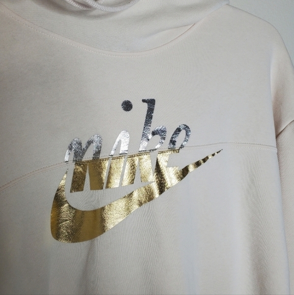 Nike Rally Pink Metallic Swoosh Graphic Logo Crop Pullover Hooded Sweatshirt - Picture 5 of 9